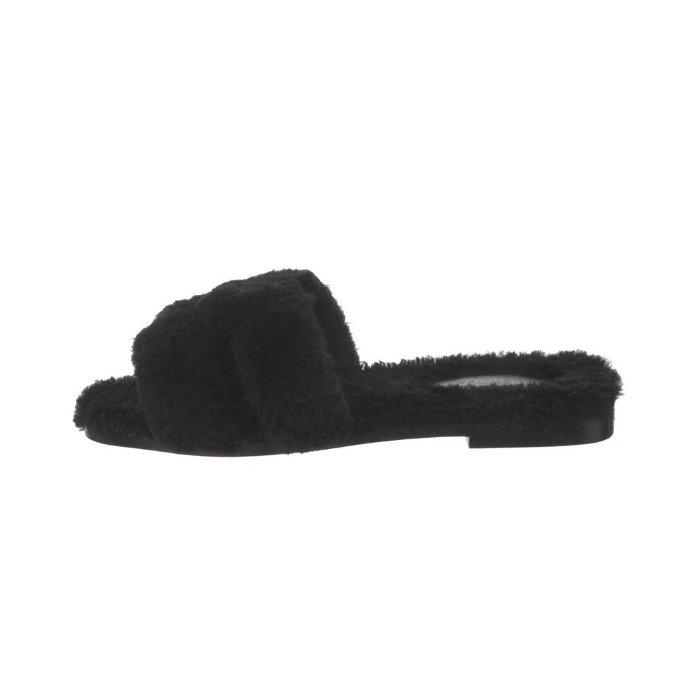 Hermes Plush Black Oran Shearling Slides Size 37